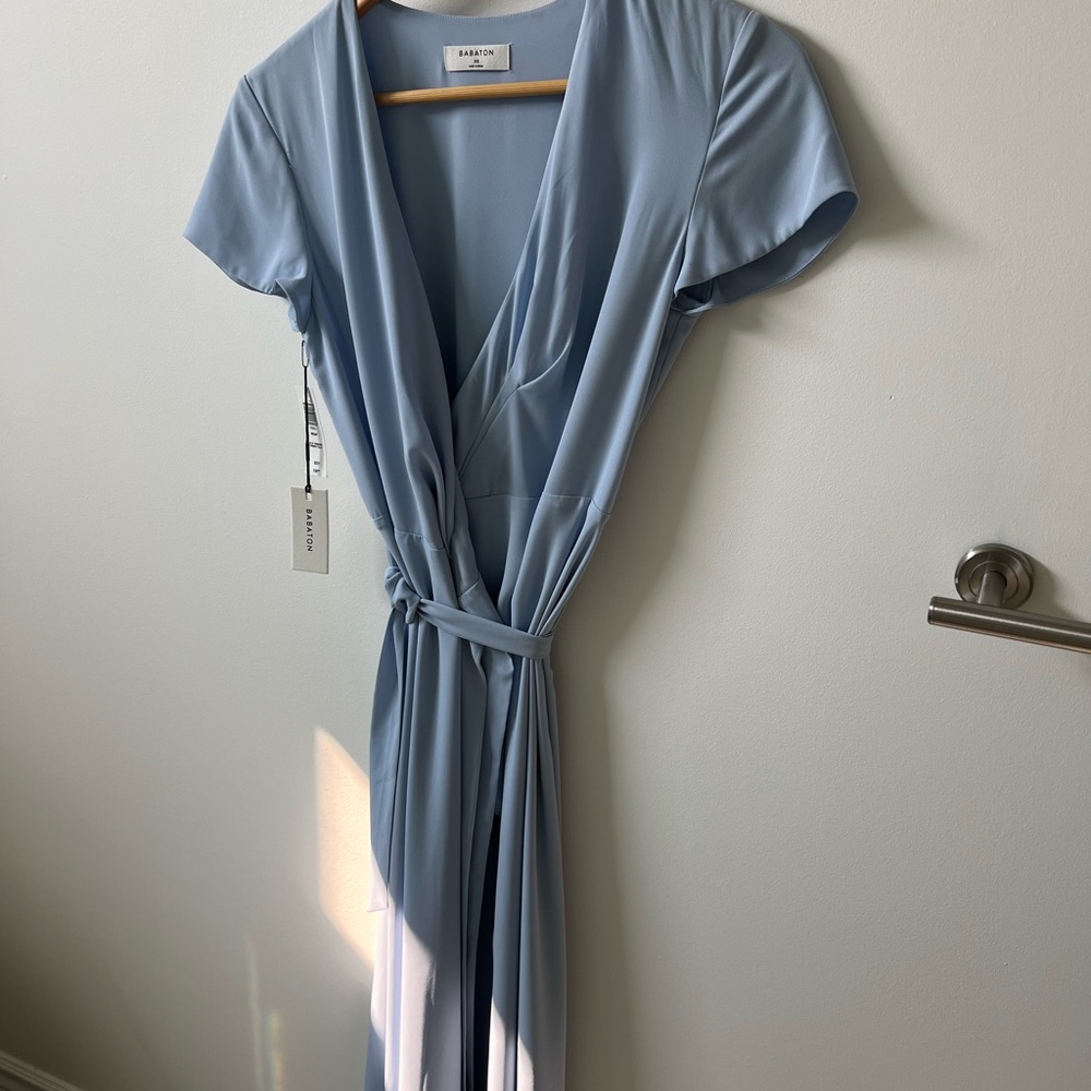 Elegant Light Blue Wrap Dress